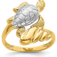14K Yellow Gold Turtle Ring with Rhodium Accent - Nature Inspired Design by 0