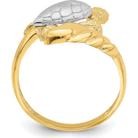 14K Yellow Gold Turtle Ring with Rhodium Accent - Nature Inspired Design by 0