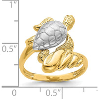 14K Yellow Gold Turtle Ring with Rhodium Accent - Nature Inspired Design by 0