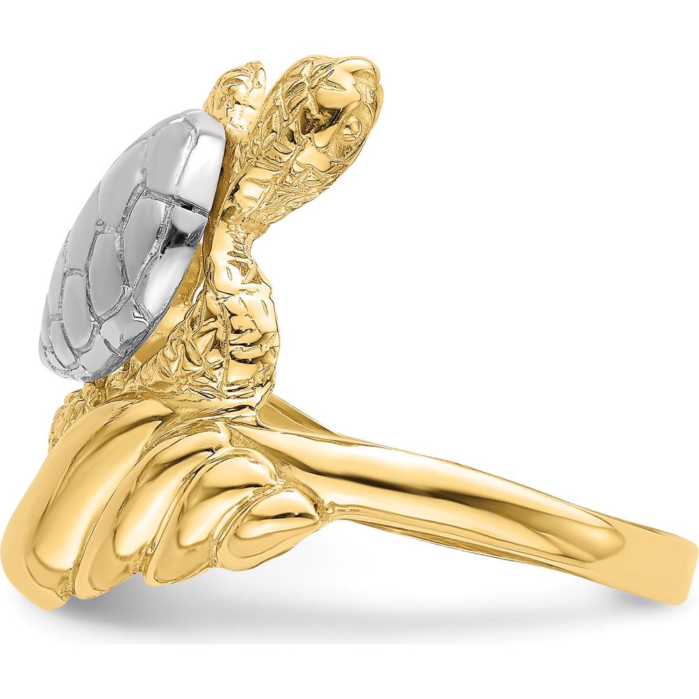 14K Yellow Gold Turtle Ring with Rhodium Accent - Nature Inspired Design by 0