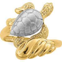 14K Yellow Gold Turtle Ring with Rhodium Accent - Nature Inspired Design by 0