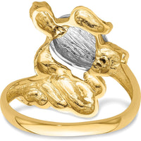 14K Yellow Gold Turtle Ring with Rhodium Accent - Nature Inspired Design by 0