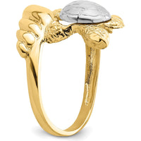 14K Yellow Gold Turtle Ring with Rhodium Accent - Nature Inspired Design by 0