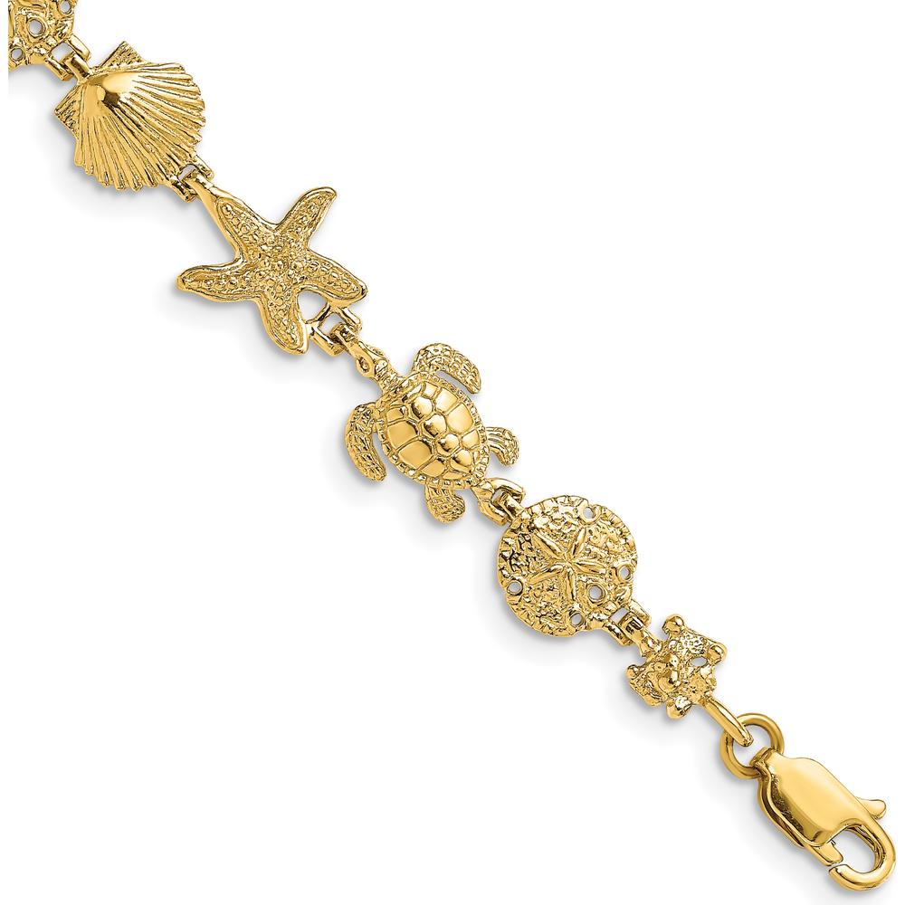 14K Yellow Gold Turtle, Sand Dollar, Starfish & Shell Link 7" Bracelet by Oro Pregiato