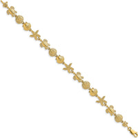 14K Yellow Gold Turtle, Sand Dollar, Starfish & Shell Link 7" Bracelet by Oro Pregiato