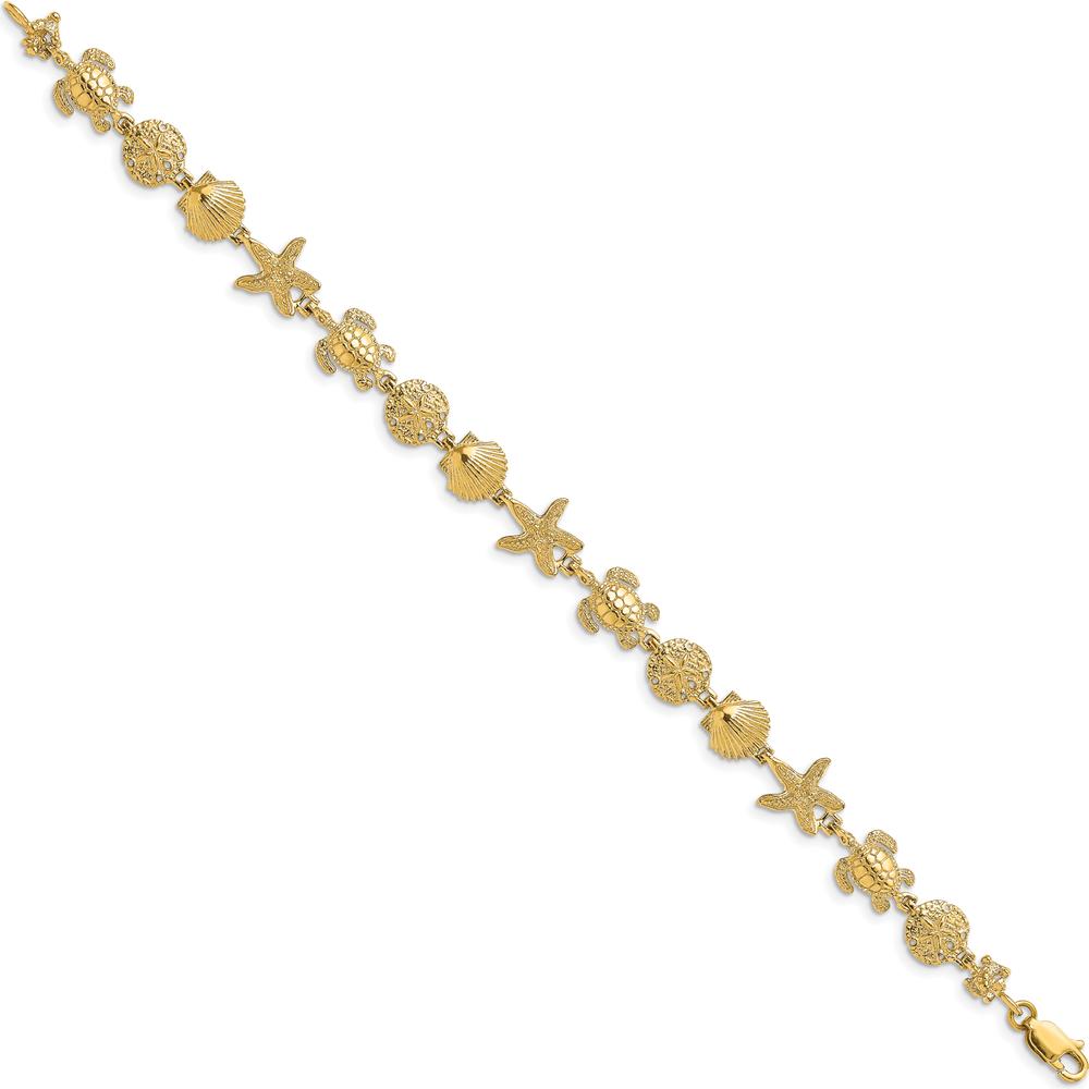 14K Yellow Gold Turtle, Sand Dollar, Starfish & Shell Link 7" Bracelet by Oro Pregiato