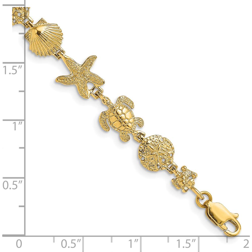14K Yellow Gold Turtle, Sand Dollar, Starfish & Shell Link 7" Bracelet by Oro Pregiato