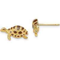 14K Yellow Gold Turtle Stud Earrings with Brown Enamel Detail by 0