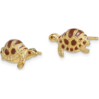 14K Yellow Gold Turtle Stud Earrings with Brown Enamel Detail by 0