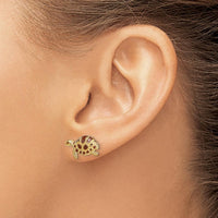 14K Yellow Gold Turtle Stud Earrings with Brown Enamel Detail by 0