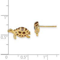 14K Yellow Gold Turtle Stud Earrings with Brown Enamel Detail by 0