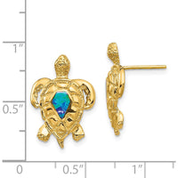 14K Yellow Gold Turtle Stud Earrings with Created Opal Centers - Ocean-Inspired Design by 0