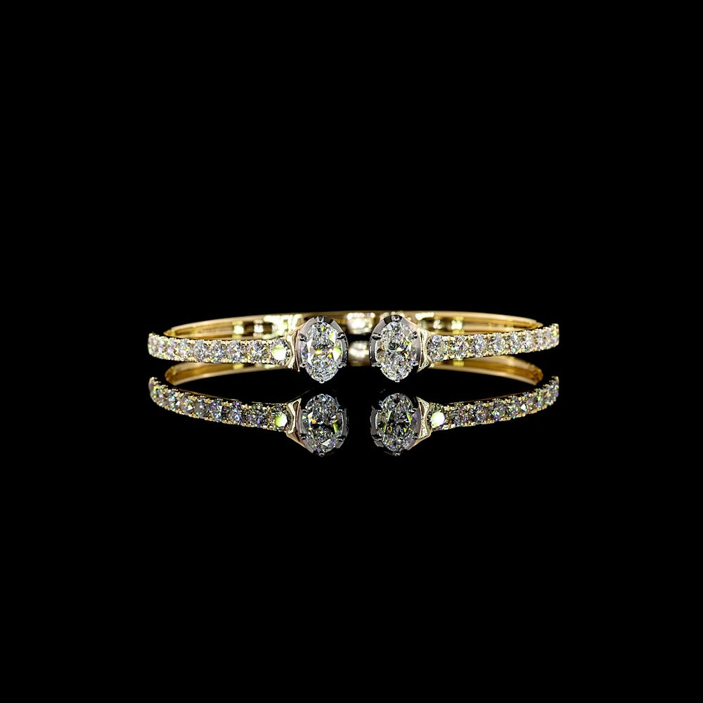 14K Yellow Gold Twin Bangle Bracelet with 2.02 Carats Oval Lab-Grown Diamonds and 2.26 Carats Brilliant Cut Lab Diamonds - 4.28 Carats Total Diamond Weight - Covaloro Fine Jewelry