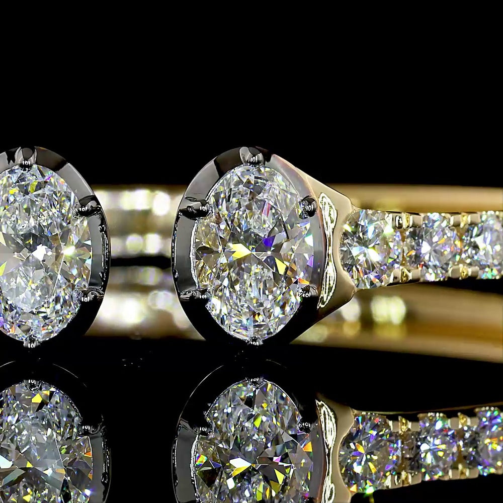 14K Yellow Gold Twin Bangle Bracelet with 2.02 Carats Oval Lab-Grown Diamonds and 2.26 Carats Brilliant Cut Lab Diamonds - 4.28 Carats Total Diamond Weight - Covaloro Fine Jewelry