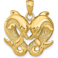 14K Yellow Gold Twin Dolphins Heart Pendant by Oro Pregiato