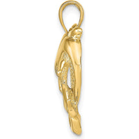 14K Yellow Gold Twin Dolphins Heart Pendant by Oro Pregiato