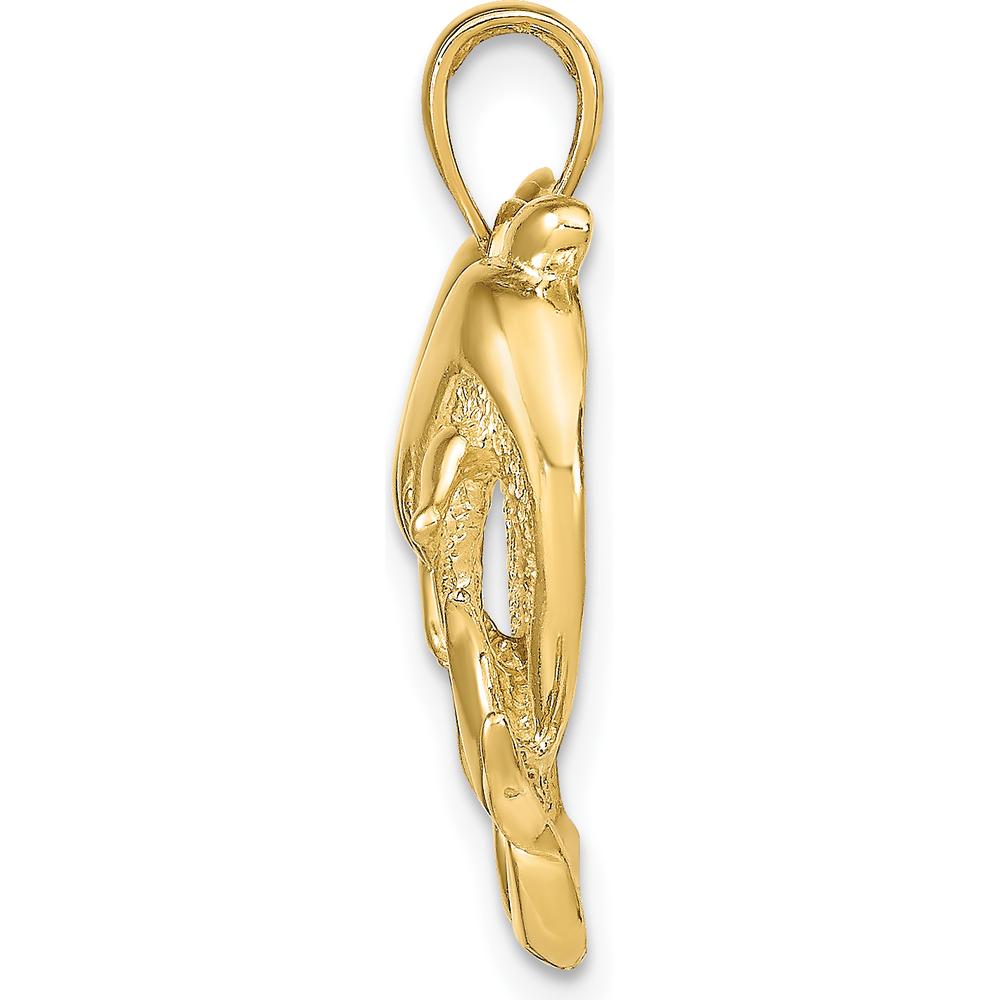 14K Yellow Gold Twin Dolphins Heart Pendant by Oro Pregiato