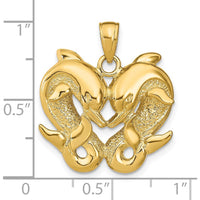 14K Yellow Gold Twin Dolphins Heart Pendant by Oro Pregiato