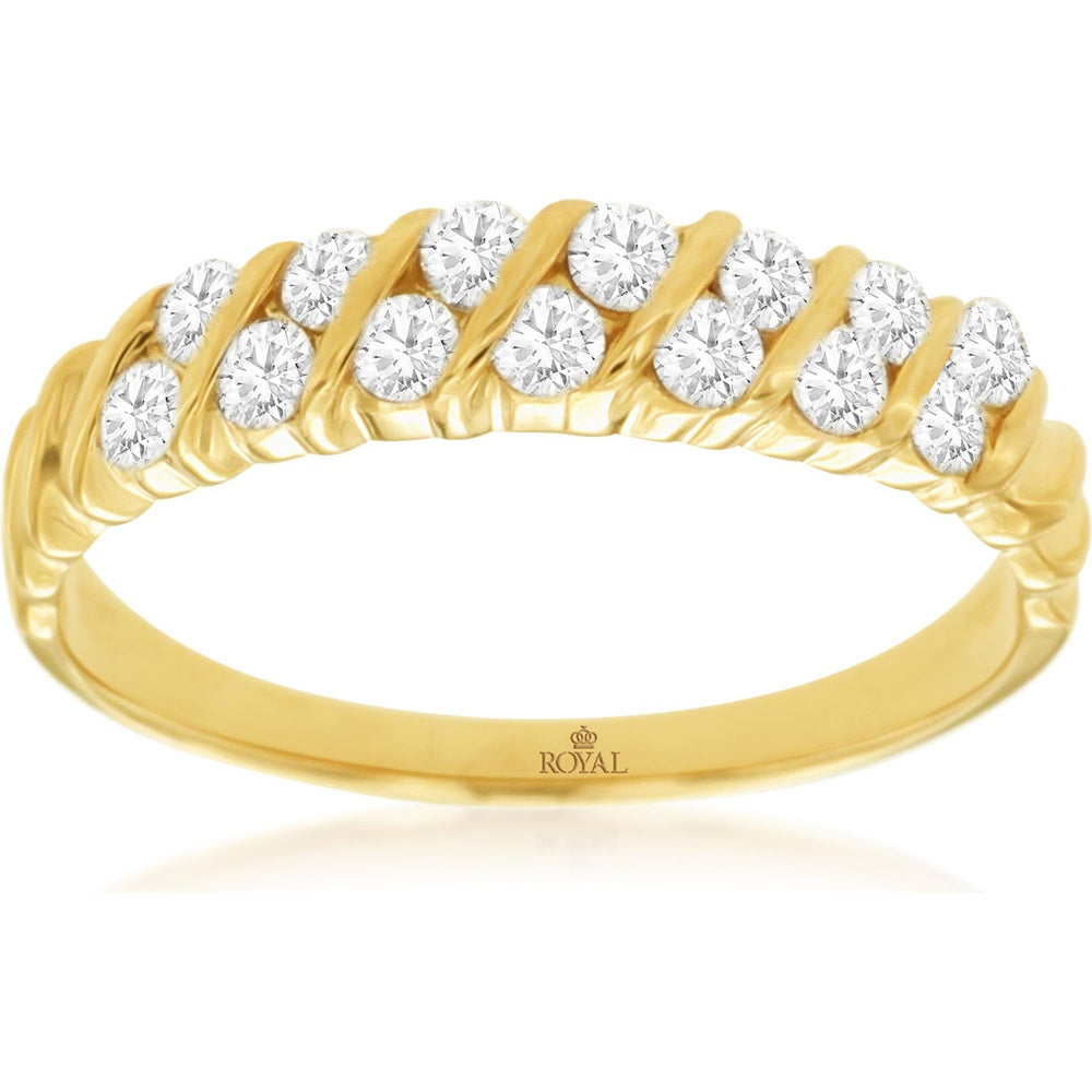 14K Yellow Gold Twist Band with 14 Round Brilliant Cut Diamonds - 0.43 Carat Total Diamond Weight - Royal Jewelry