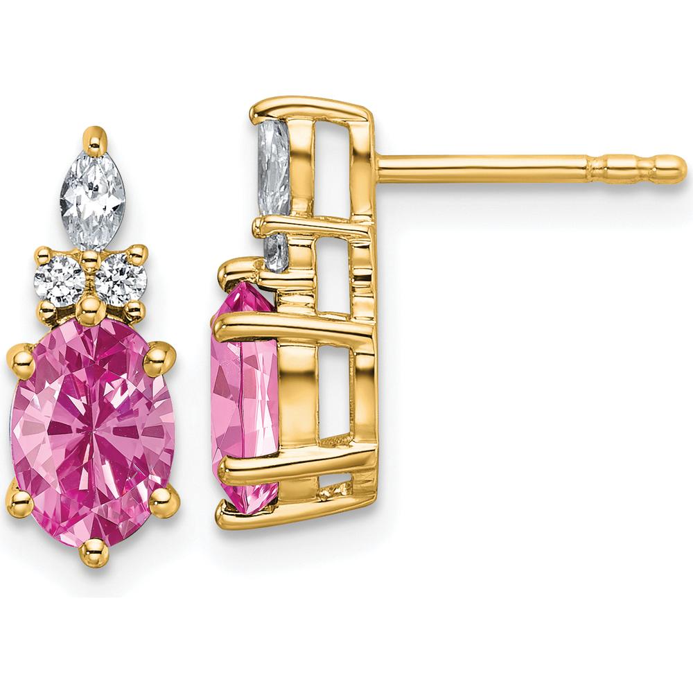 14K Yellow Gold Twist Earrings with Lab-Created Pink Sapphire and Natural Diamond Accents - 1.20 Carat Total Gem Weight by Oro Pregiato