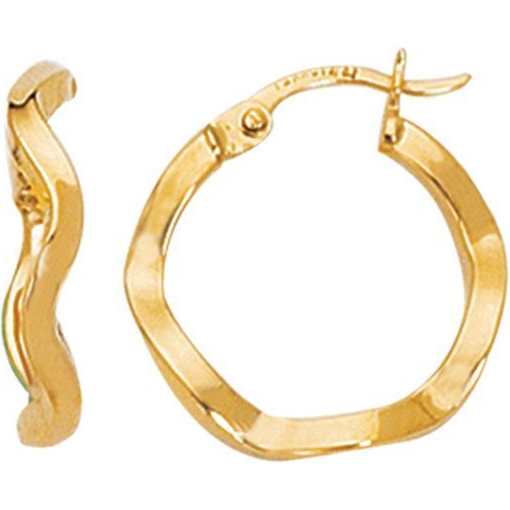 14K Yellow Gold Twist Hoop Earrings with Hinged Closure - 1.80g Polished Finish by Orozza Fine Jewelry