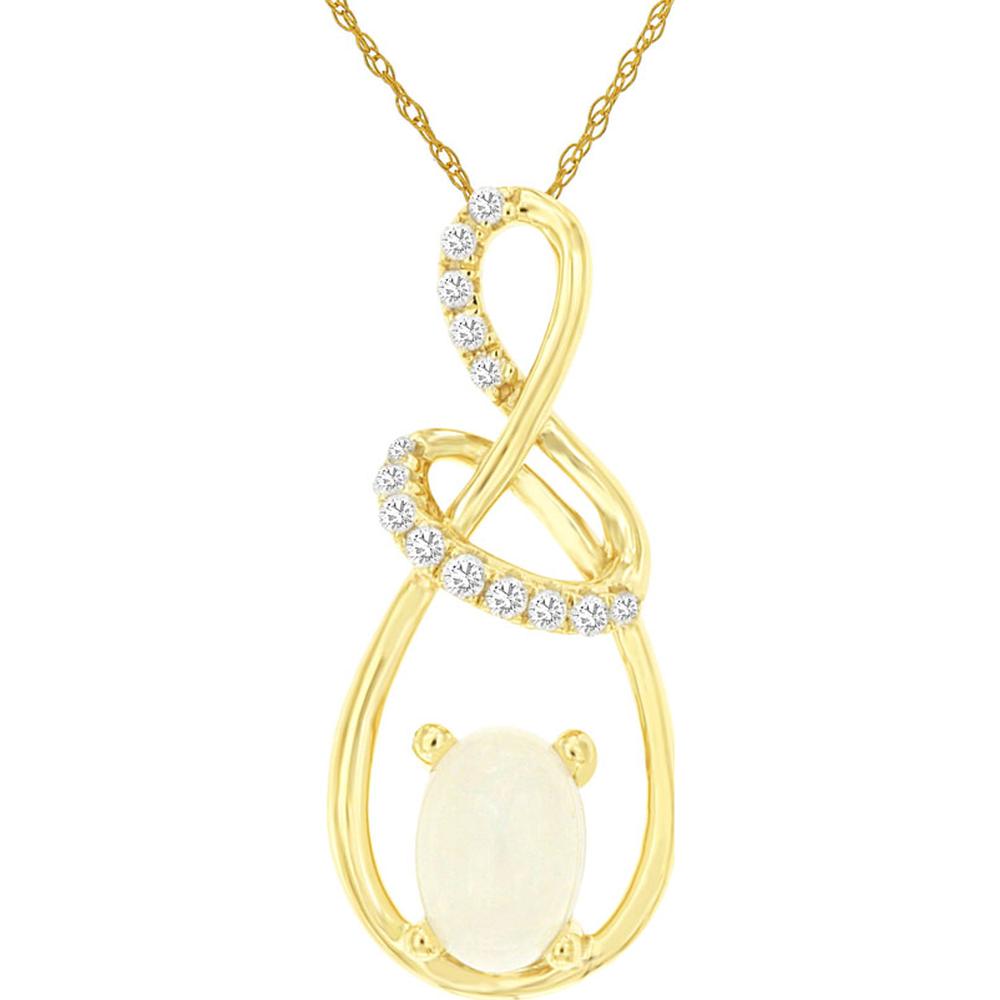 14K Yellow Gold Twist Infinity Pendant with 0.35 Carat Oval Opal and 0.08 Carat Diamond Accents - Royal Jewelry