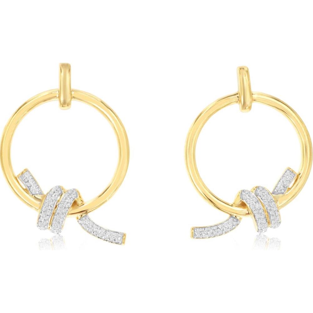 14K Yellow Gold Twist Knot Hoop Earrings with Pave Set Round Diamonds - 0.22 Carat Total Diamond Weight - Royal Jewelry