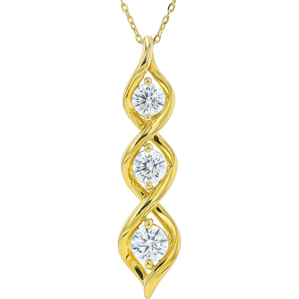 14K Yellow Gold Twist Pendant with Three-Stone Round Lab Grown Diamonds - 1.00 Carat Total Diamond Weight