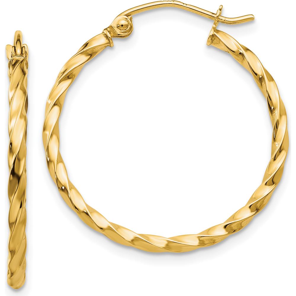 14K Yellow Gold Twist Polished Hoop Earrings - 25.5mm Length by 0