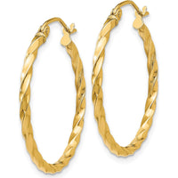 14K Yellow Gold Twist Polished Hoop Earrings - 25.5mm Length by 0