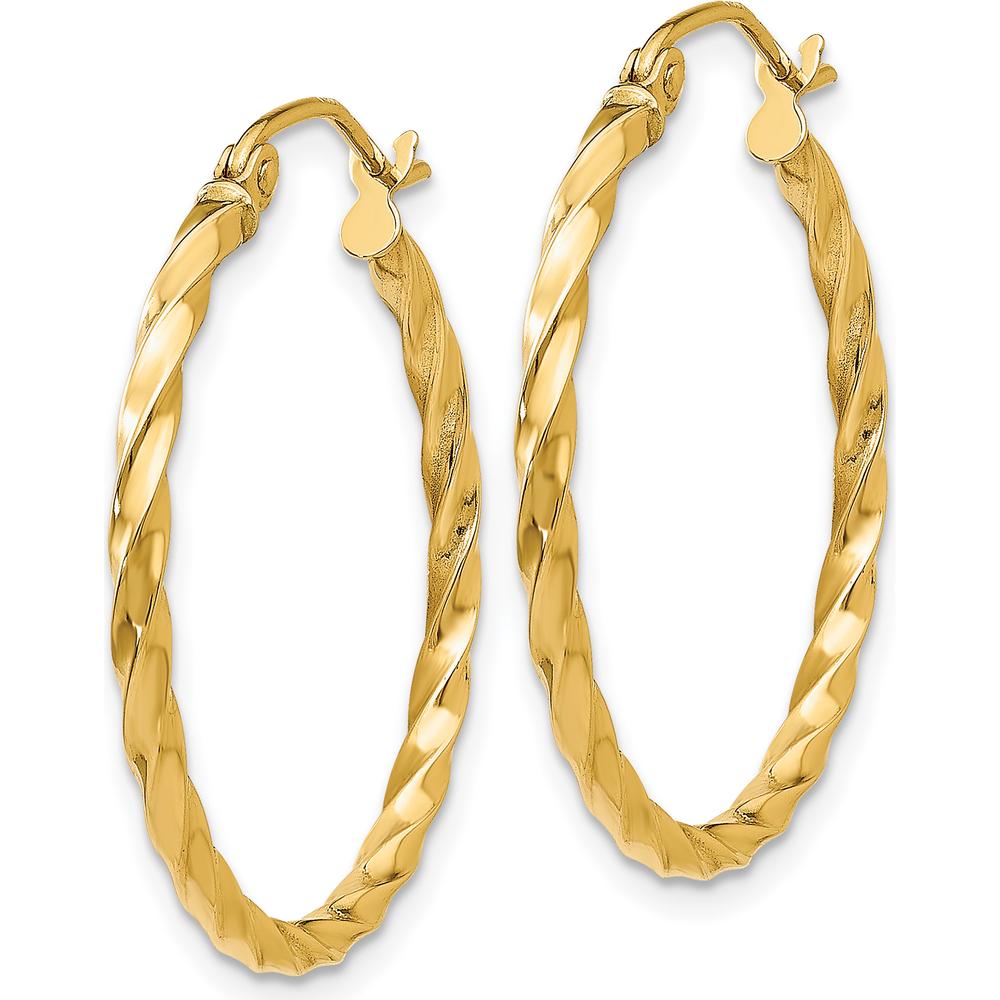 14K Yellow Gold Twist Polished Hoop Earrings - 25.5mm Length by 0