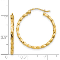 14K Yellow Gold Twist Polished Hoop Earrings - 25.5mm Length by 0