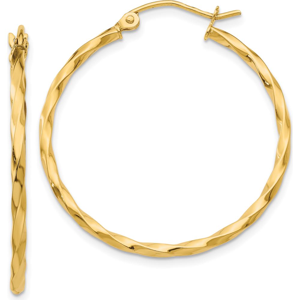14K Yellow Gold Twist Polished Hoop Earrings - 26mm Length, 30.5mm Width by 0