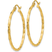 14K Yellow Gold Twist Polished Hoop Earrings - 26mm Length, 30.5mm Width by 0