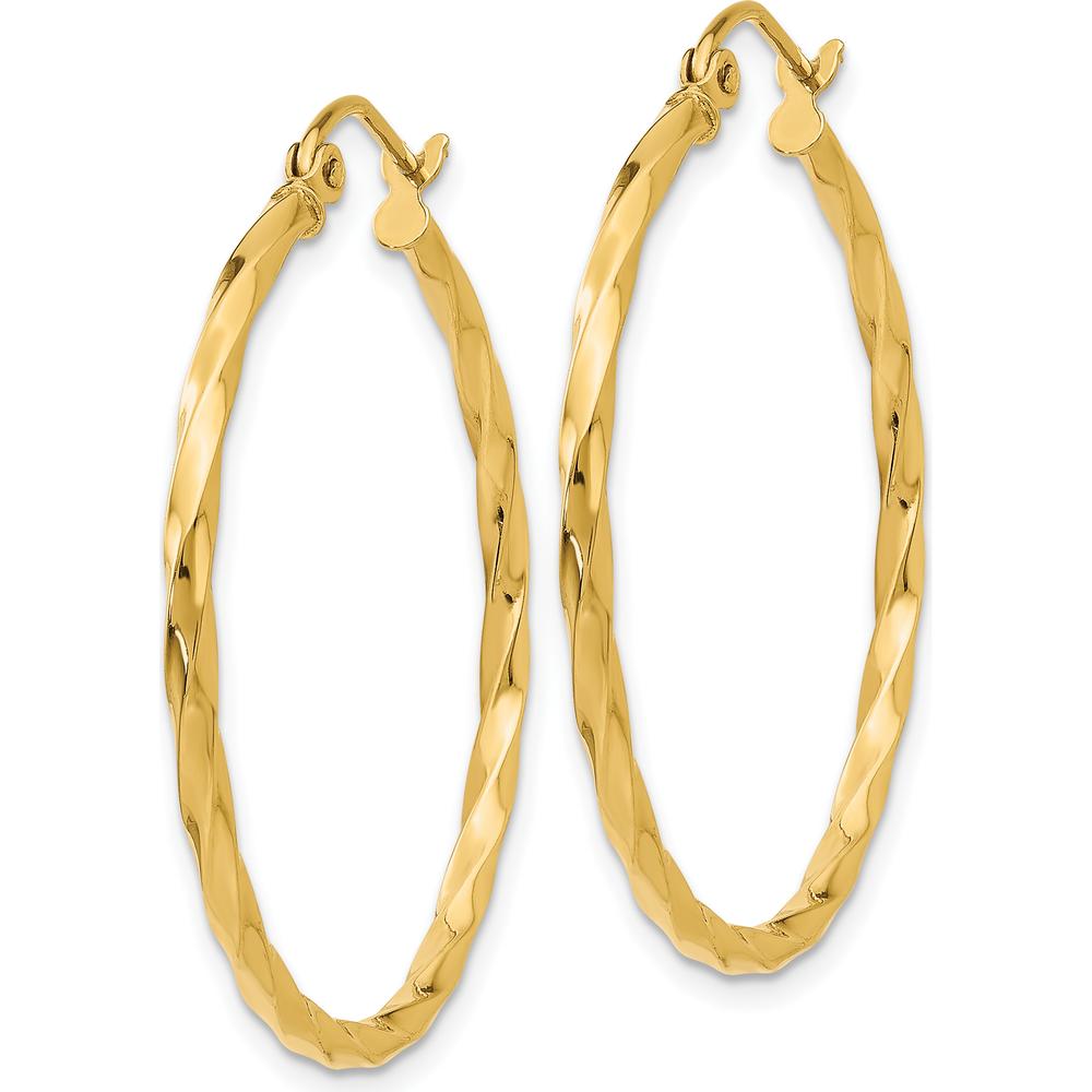 14K Yellow Gold Twist Polished Hoop Earrings - 26mm Length, 30.5mm Width by 0