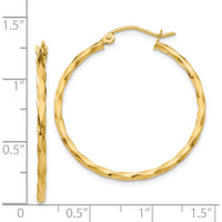 14K Yellow Gold Twist Polished Hoop Earrings - 26mm Length, 30.5mm Width by 0
