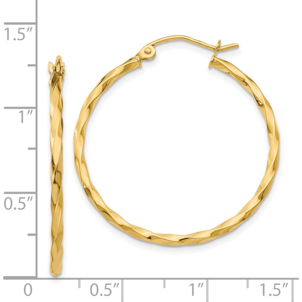 14K Yellow Gold Twist Polished Hoop Earrings - 26mm Length, 30.5mm Width by 0