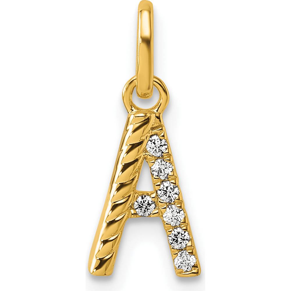 14K Yellow Gold Twisted "A" Diamond Initial Charm - 0.05 Carat Total Diamond Weight by Oro Pregiato