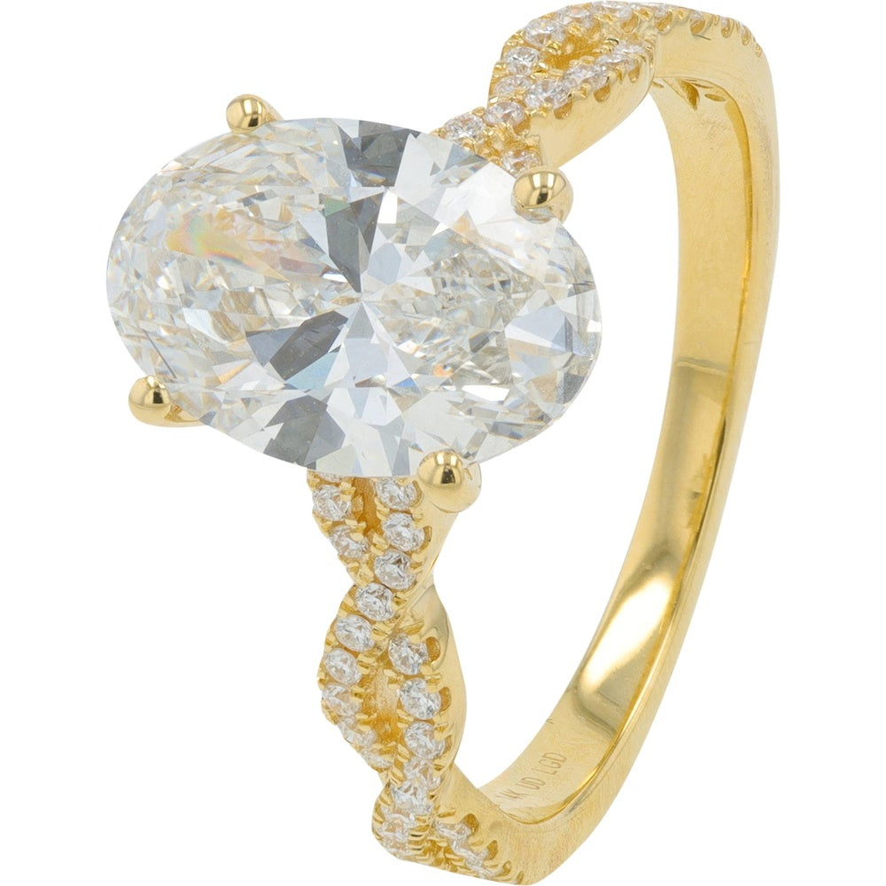 14K Yellow Gold Twisted Band Engagement Ring with 2.50 Carat Oval Lab Grown Diamond and Accent Stones - 2.75 Carat Total Diamond Weight