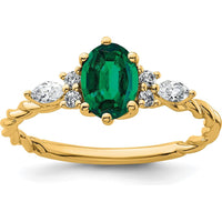 14K Yellow Gold Twisted Band Ring with Lab Created Oval Emerald and Diamond Accents - 0.58 Carat Total Diamond Weight by 0