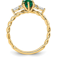 14K Yellow Gold Twisted Band Ring with Lab Created Oval Emerald and Diamond Accents - 0.58 Carat Total Diamond Weight by 0