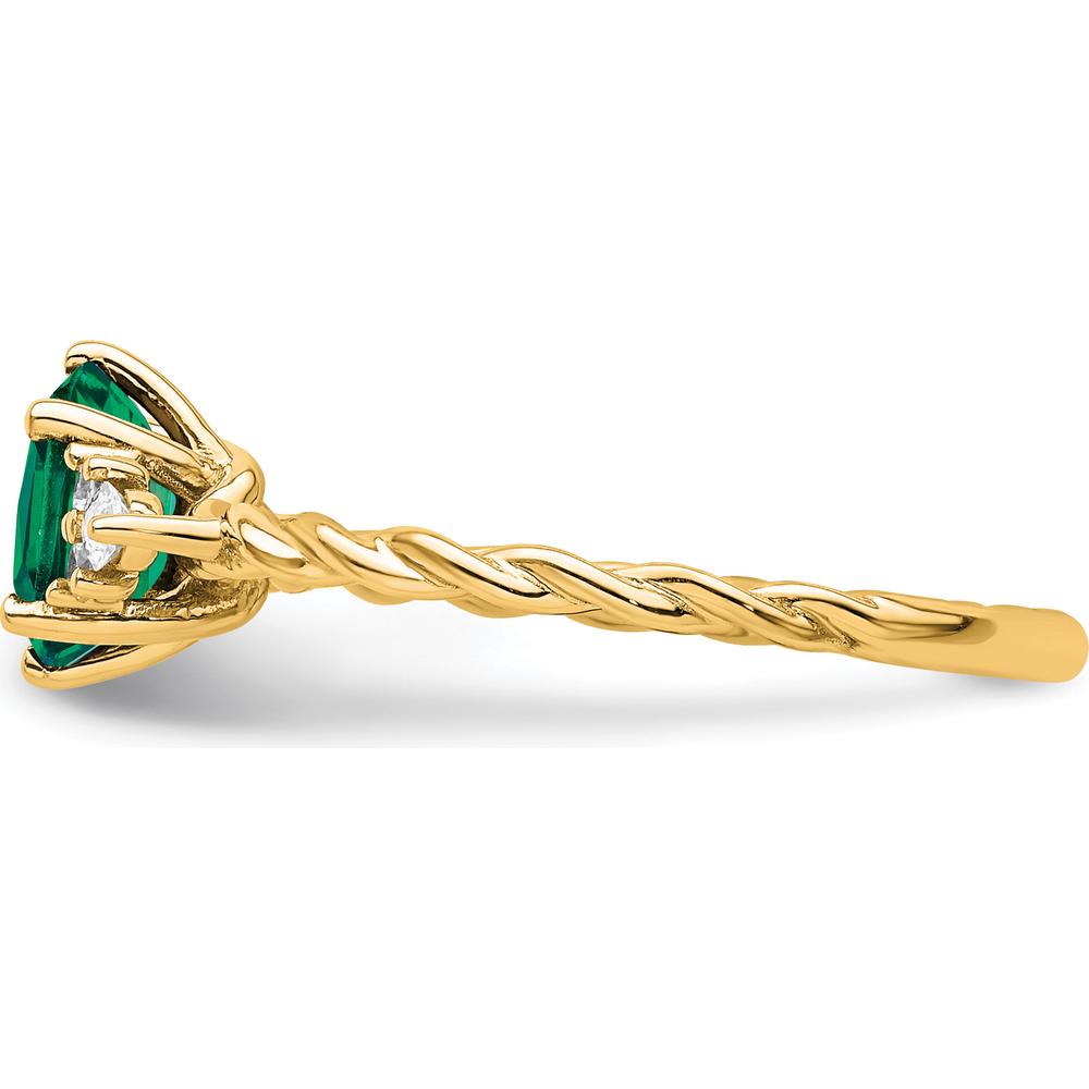 14K Yellow Gold Twisted Band Ring with Lab Created Oval Emerald and Diamond Accents - 0.58 Carat Total Diamond Weight by 0