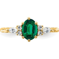 14K Yellow Gold Twisted Band Ring with Lab Created Oval Emerald and Diamond Accents - 0.58 Carat Total Diamond Weight by 0