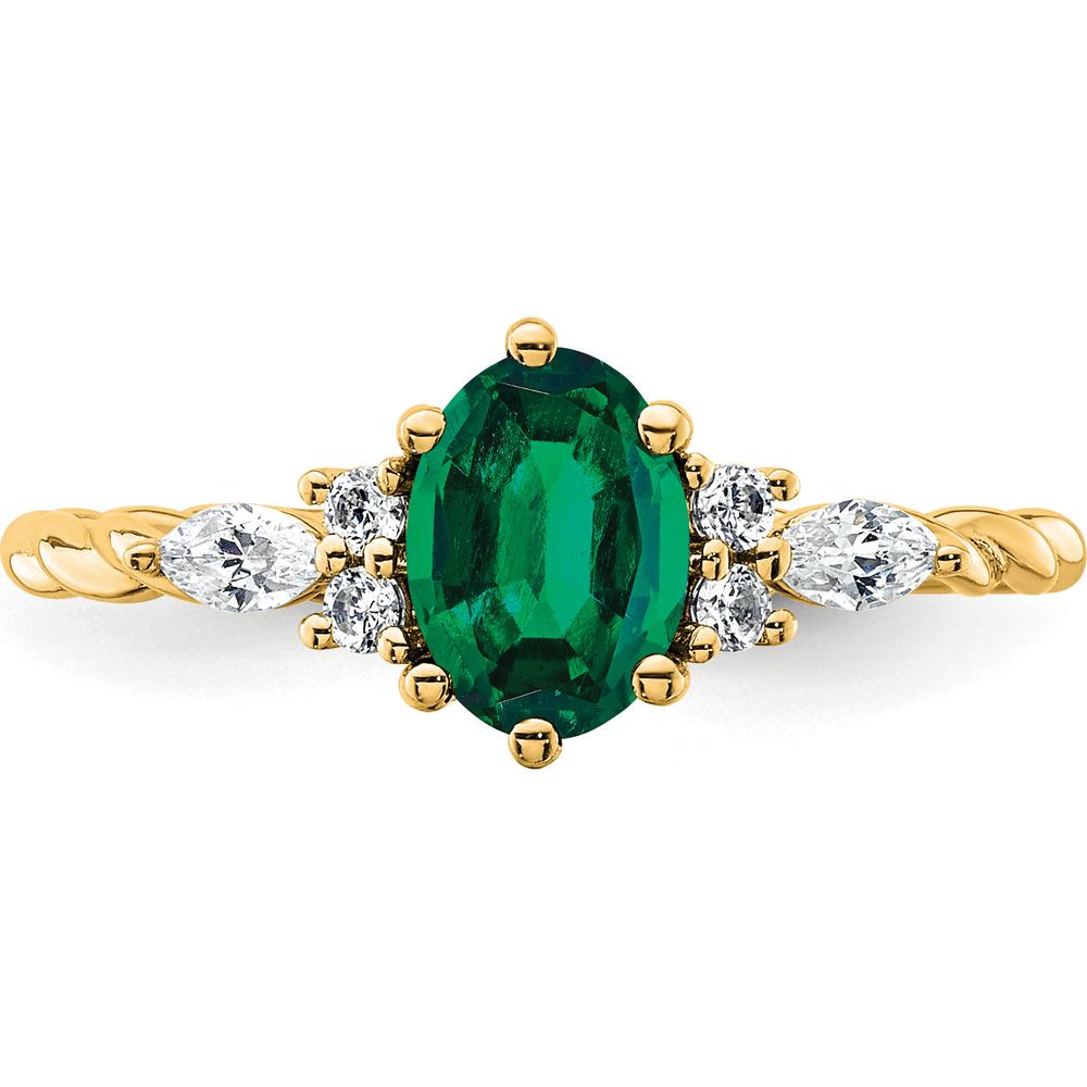 14K Yellow Gold Twisted Band Ring with Lab Created Oval Emerald and Diamond Accents - 0.58 Carat Total Diamond Weight by 0