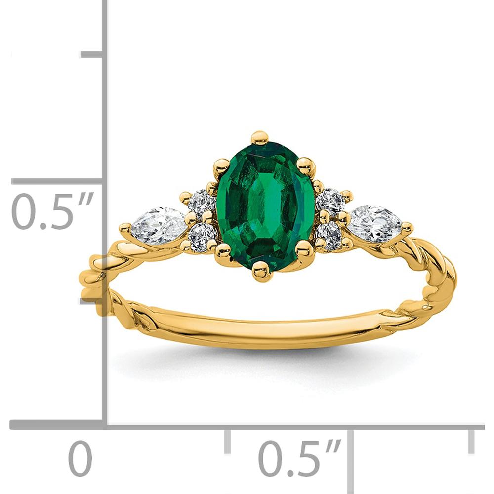 14K Yellow Gold Twisted Band Ring with Lab Created Oval Emerald and Diamond Accents - 0.58 Carat Total Diamond Weight by 0