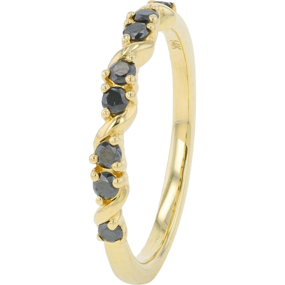 14K Yellow Gold Twisted Band Ring with Round Black Diamonds - 0.25 Carat Total Diamond Weight