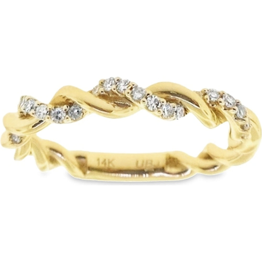 14K Yellow Gold Twisted Band with Prong Set Round Diamonds - 0.18 Carat Total Diamond Weight by Auriventus