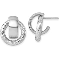 14K Yellow Gold Twisted C-Hoop Post Earrings with Rhodium Plating by 0
