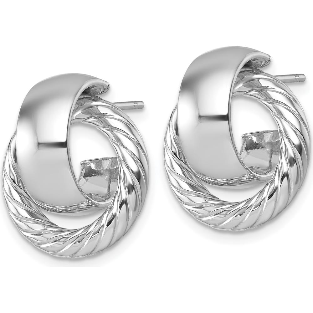 14K Yellow Gold Twisted C-Hoop Post Earrings with Rhodium Plating by 0