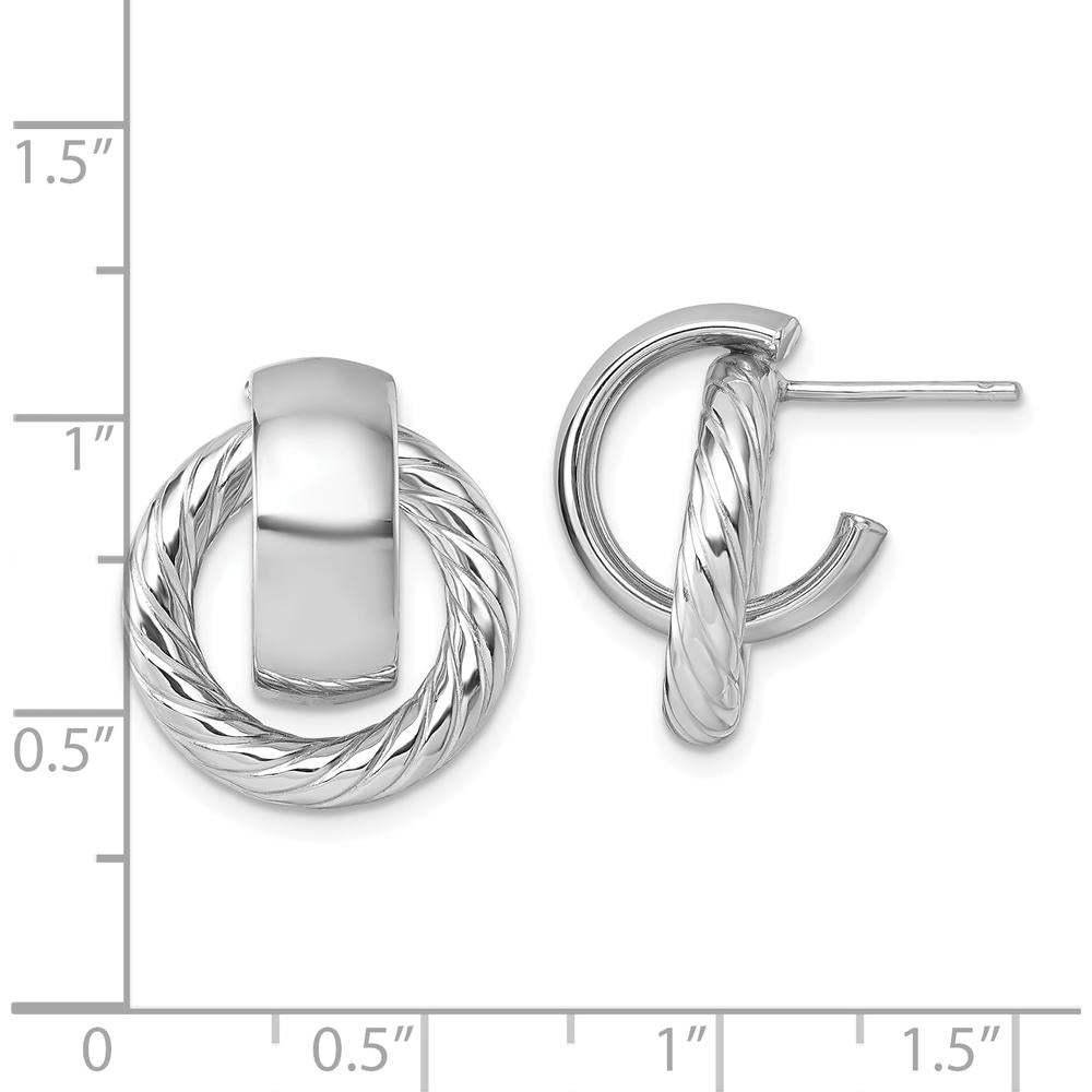 14K Yellow Gold Twisted C-Hoop Post Earrings with Rhodium Plating by 0